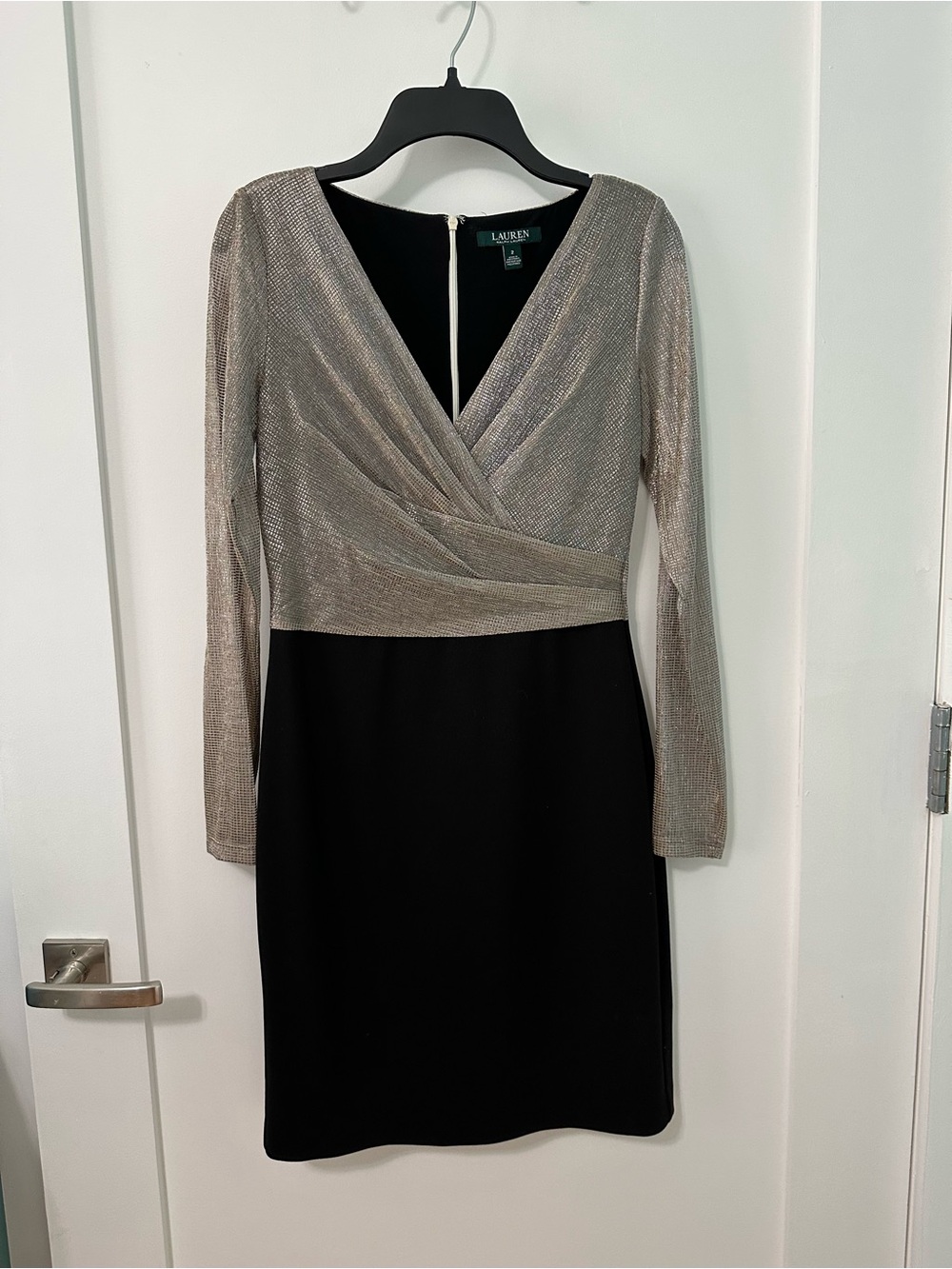 Ralph Lauren Metallic Top and Black Bottom Long Sleeve Dress, Size 2
